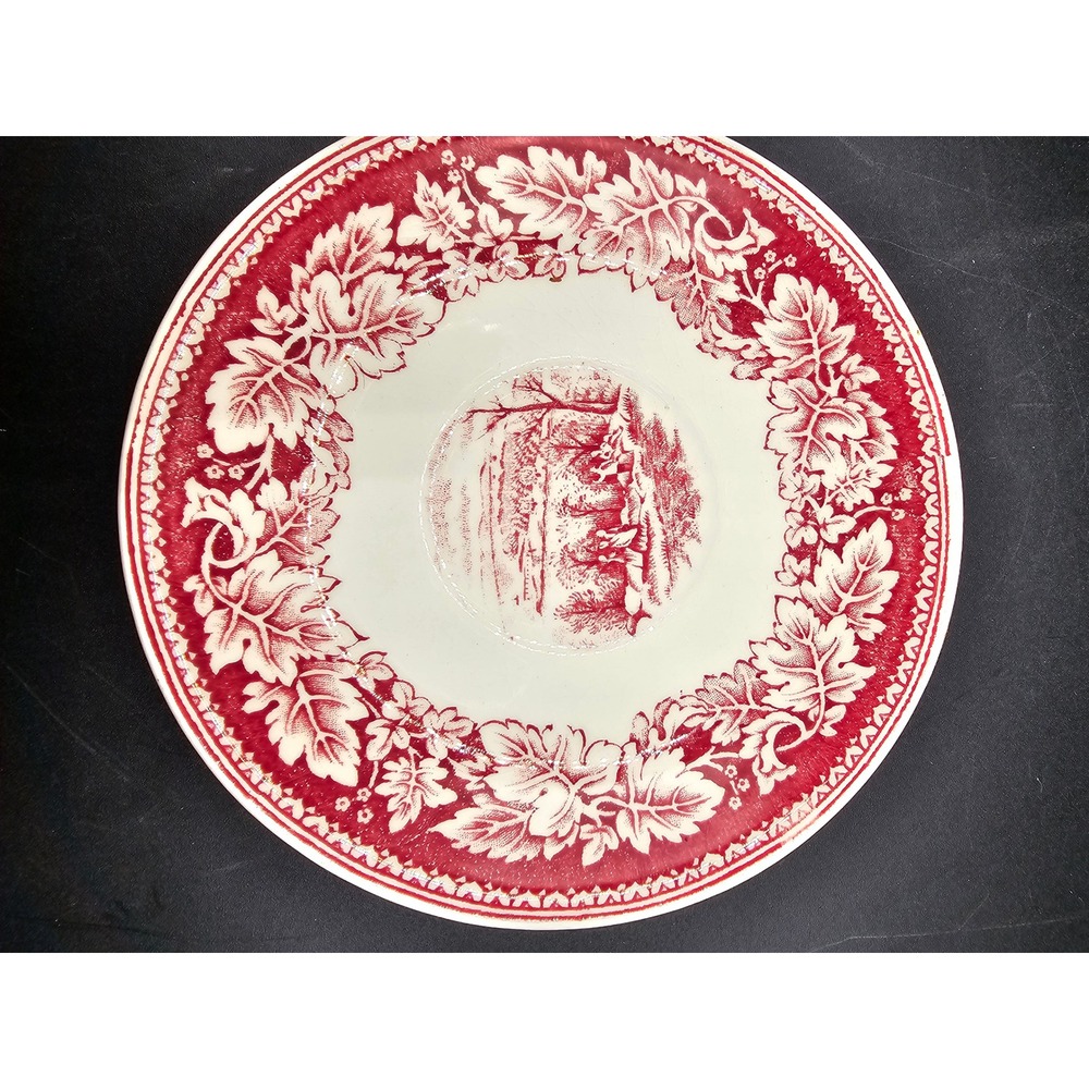Homer Laughlin Currier & Ives Red Transferware Saucer View of New York 6 inch
